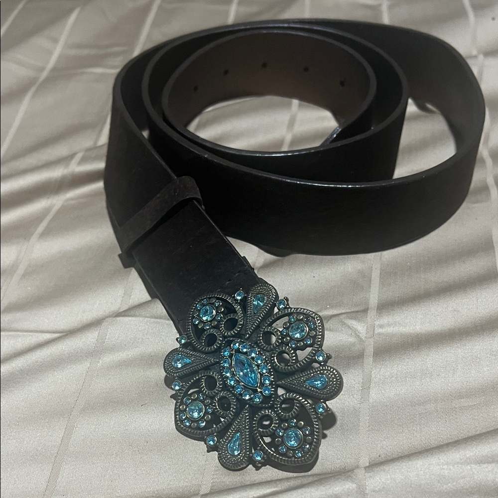 Lane Bryant brown leather Belt with Turquoise Buckle